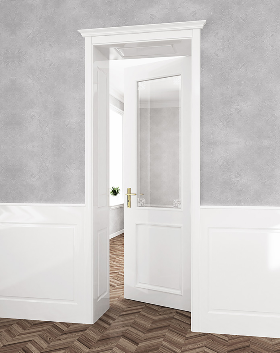 Interiérové dvere Verona - biele presklené dvere so zlatou kľučkou